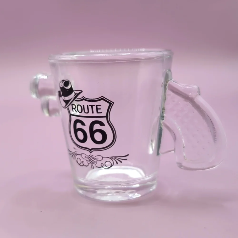 Four (4) Route 66 Glass 1 oz. Pistol Gun Shaped Shot Glasses - NWT Never Used